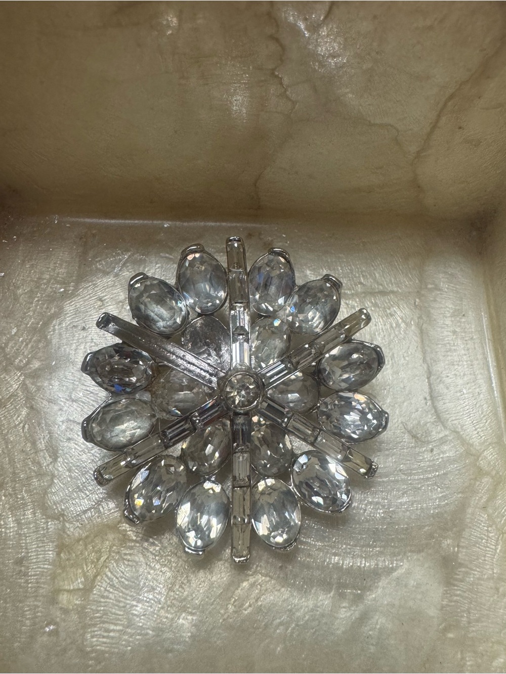 Vintage Trifari Clear Crystal Snowflake Hair Clip - Silver Tone (signed)